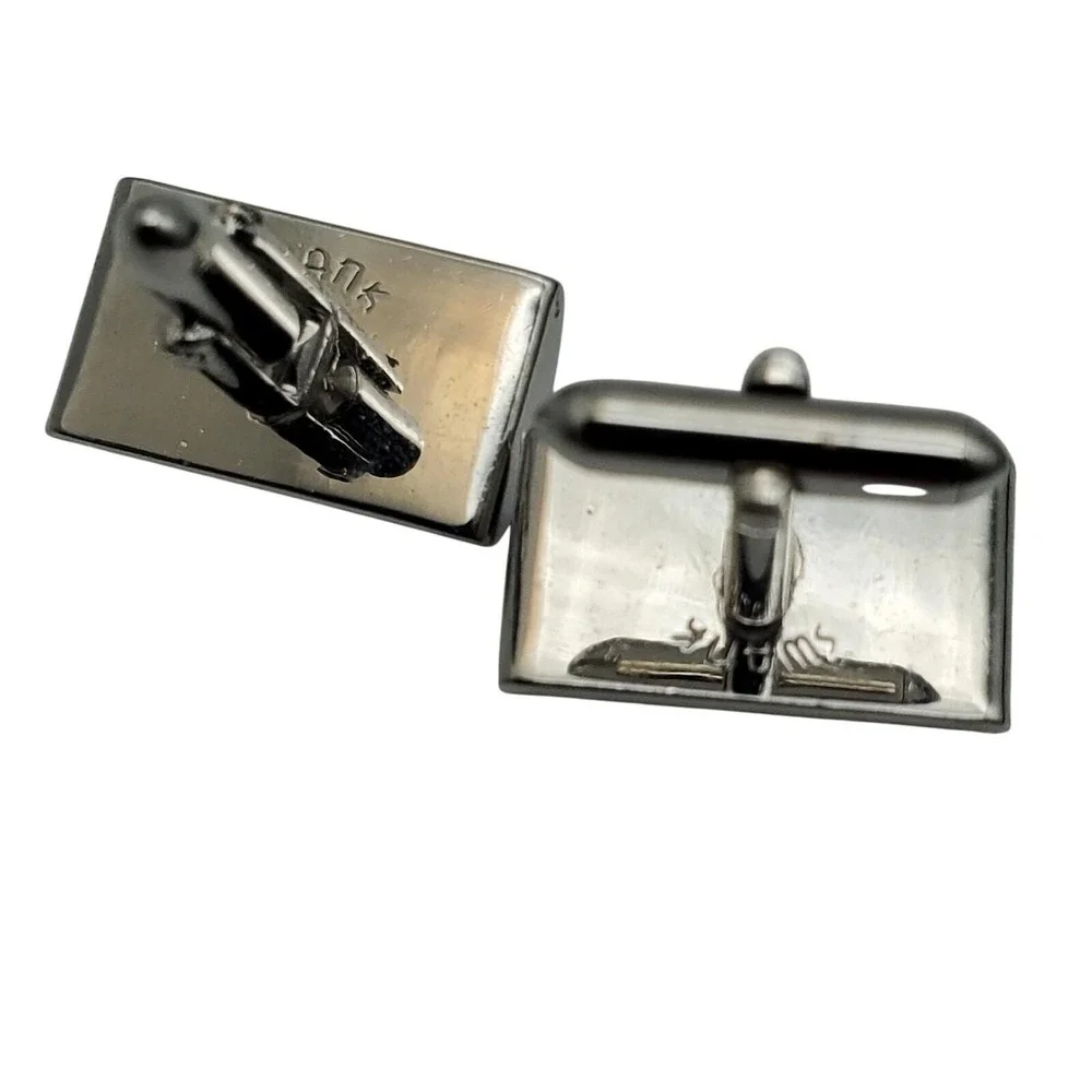 Swank Cufflinks & Tie Tacks Brushed Silver Tone Etched Domed Vintage Lapel Pins